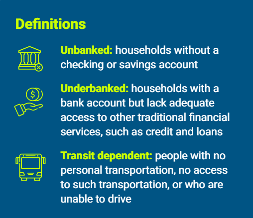 Definitions of unbanked, underbanked and transit dependent