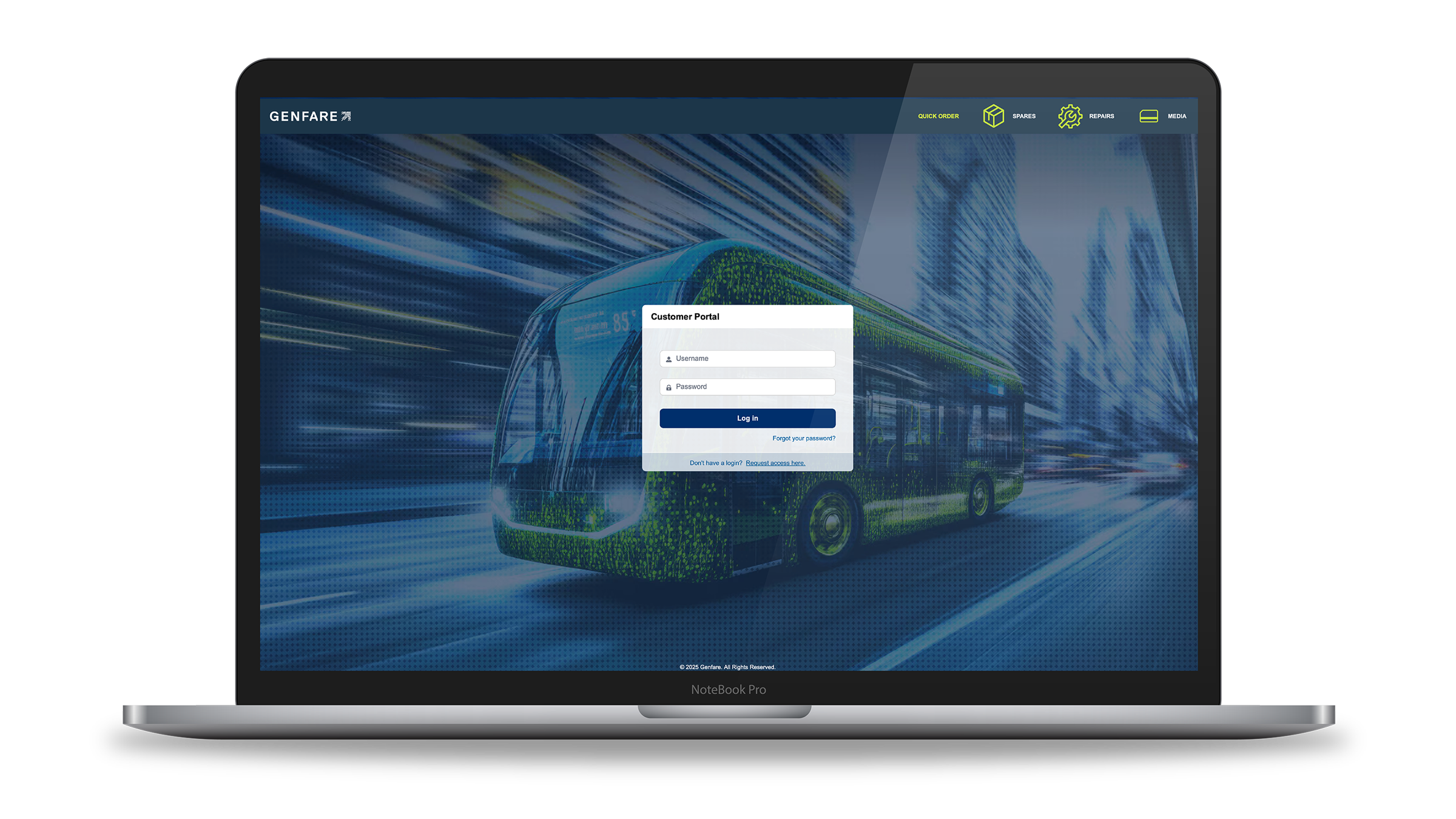 Customer portal login screen on laptop